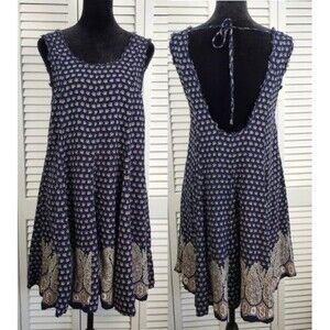 Hem & Thread size small Sundress Navy Blue Open Back Festival Boho Coastal